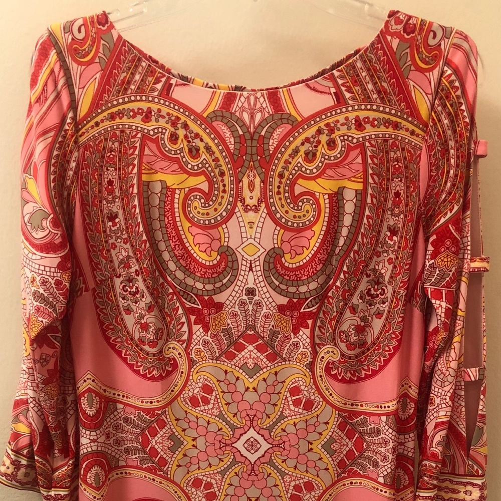 Pink paisley midi dress.
